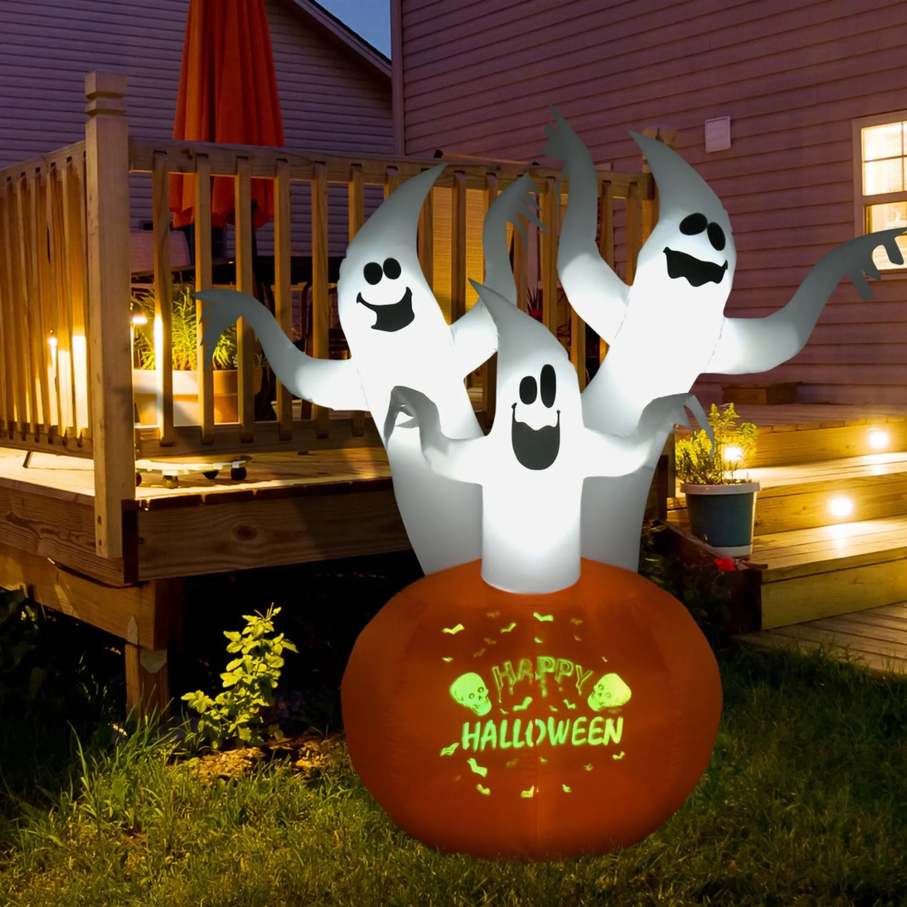 Homcom Decoratieve Kerstbomen^ Opblaasbaar Halloween-Spook Met Pompoen En Lichtjes 844-400