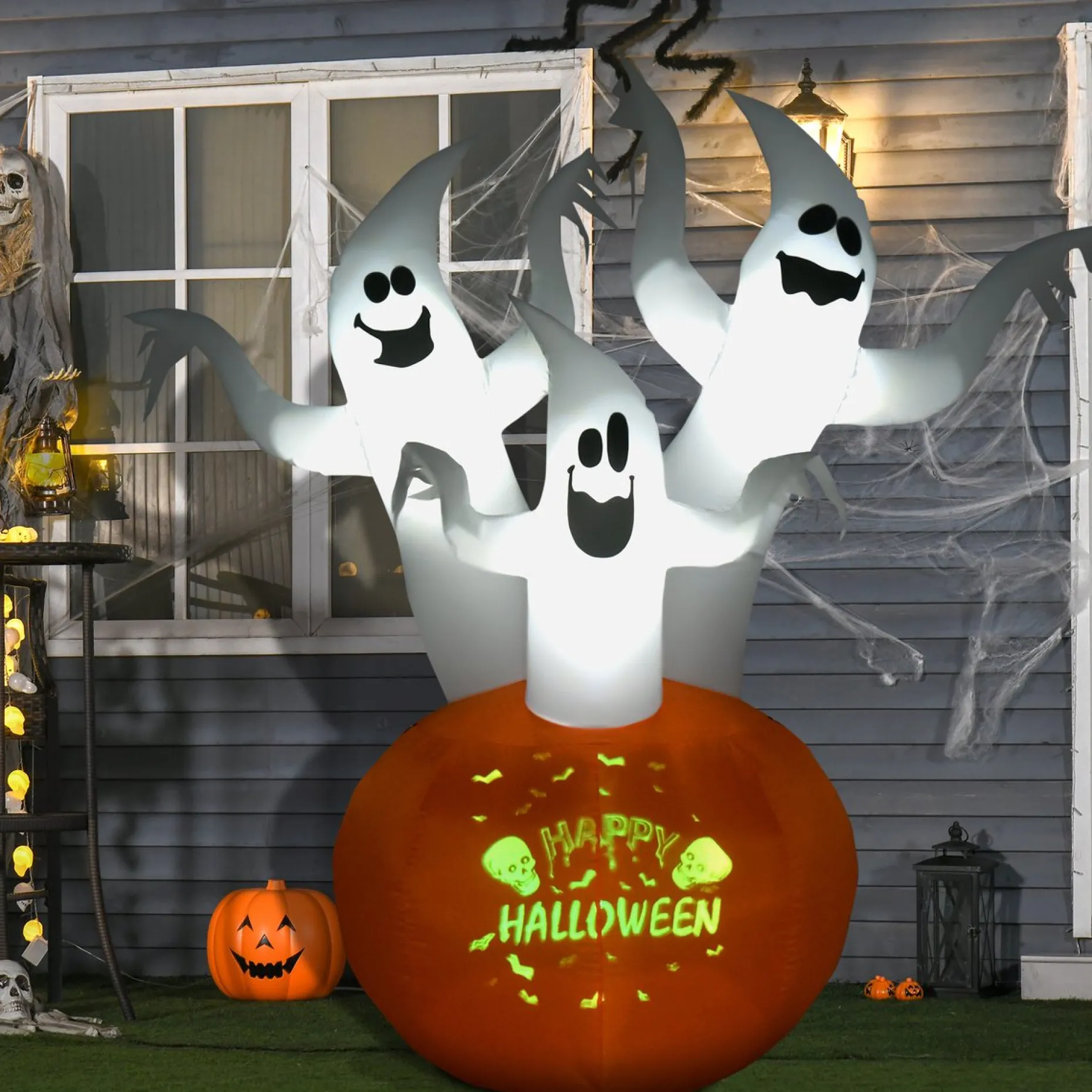 Homcom Decoratieve Kerstbomen^ Opblaasbaar Halloween-Spook Met Pompoen En Lichtjes 844-400