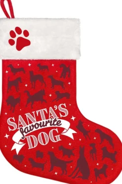 Plenty Gifts Honden Kerstsok - Kerst Stocking Santa's Favourite Dog Sok Hond - Rood Best Sale