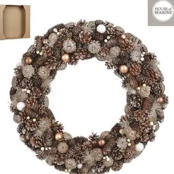 House of Seasons Kerstkrans - H11 X O69 Cm - Bruin Hot