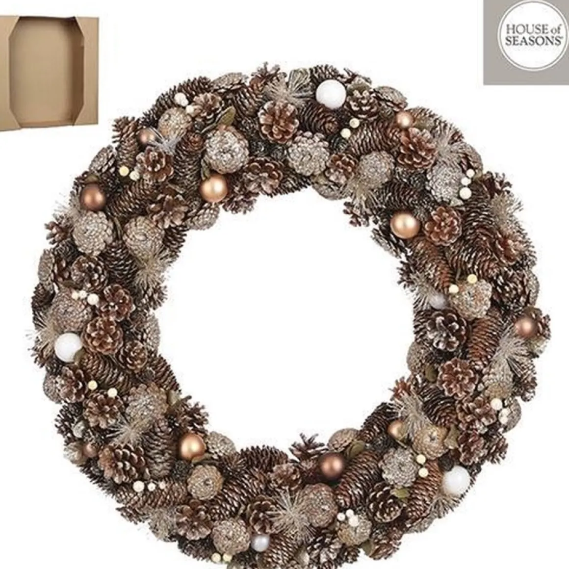 House of Seasons Kerstkrans - H11 X O69 Cm - Bruin Hot