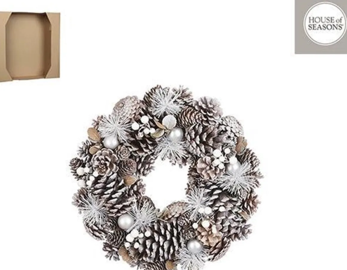 House of Seasons Kerstkrans - H8,5 X O34 Cm - Wit Best