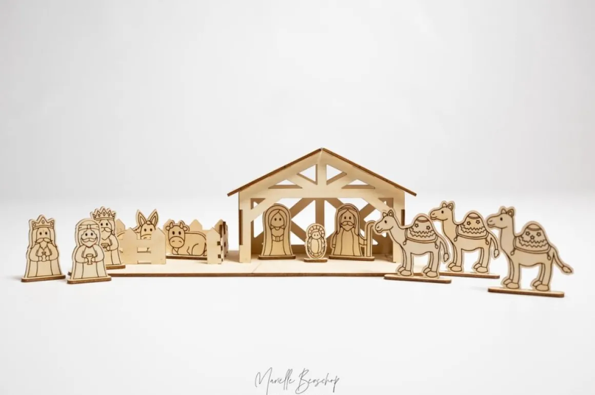 Woodu0027n Laser Design Houten Kerststal Met Figuurtjes Online