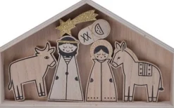 Merkloos Houten Triplex Kinder Kerststallen Met 6 Figuren Beeldjes / Beelden 32,5 Cm Kerstdecoraties New