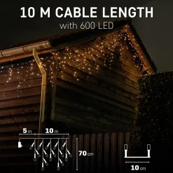 Emos Lichtgordijnen^Ijspegel Verlichting Buiten - 10 Meter 600 Led - Warm Wit - Lichtsnoer - Ip44 Stekker - Kerstverlichting Led - Geschikt Voor Binnen En Buiten - Kerstverlichting Buiten