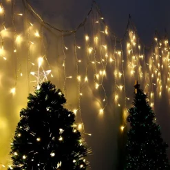 X-mas Shine Lichtgordijnen^Ijspegel Verlichting Buiten - Ijspegel Kerstverlichting - Warm Wit - 4 Meter - 100 Led-Lampjes - Koppelbaar - Incl. Kerstboom Sneeuwvlokjes