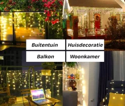 X-mas Shine Lichtgordijnen^Ijspegel Verlichting Buiten - Ijspegel Kerstverlichting - Warm Wit - 4 Meter - 100 Led-Lampjes - Koppelbaar - Incl. Kerstboom Sneeuwvlokjes