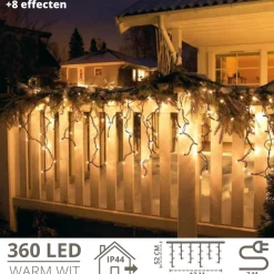 Merkloos Lichtgordijnen^Ijspegel Verlichting Buiten - Lichtgordijn - Ijspegelverlichting - Ijspegel Verlichting - 360 Led's - 8 Lichtfuncties - 12 Meter - Warm Wit