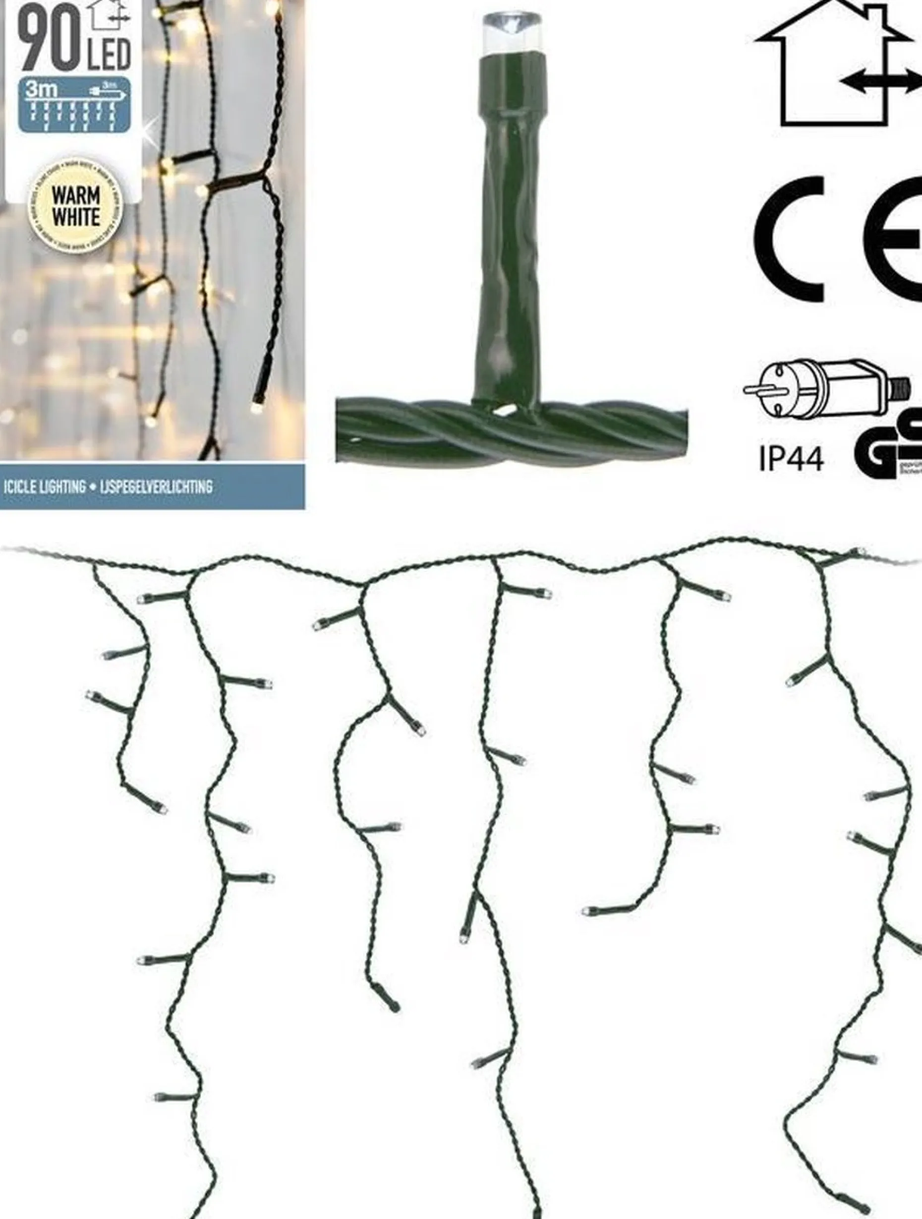 Merkloos Lichtgordijnen^Ijspegel Verlichting 90 Led's - 3 Meter - Warm Wit