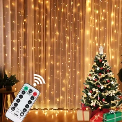 Isara Lichtgordijnen^ 3X3 Meter Kerst Lichtgordijn - 300 Led's Met Afstandsbediening - Warm Te Sfeerverlichting - Usb-Aangedreven - Voor Binnen - Complete Handleiding - Perfect Voor Kerstdecoratie