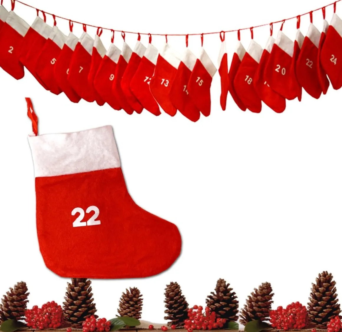 JEMIDI Adventskalender Om Te Vullen - Met 24 Stoffen Zakjes - Zelf Adventskalender Maken - 10 X 12 Cm Per Sok, 140 Cm Lang Koord Shop