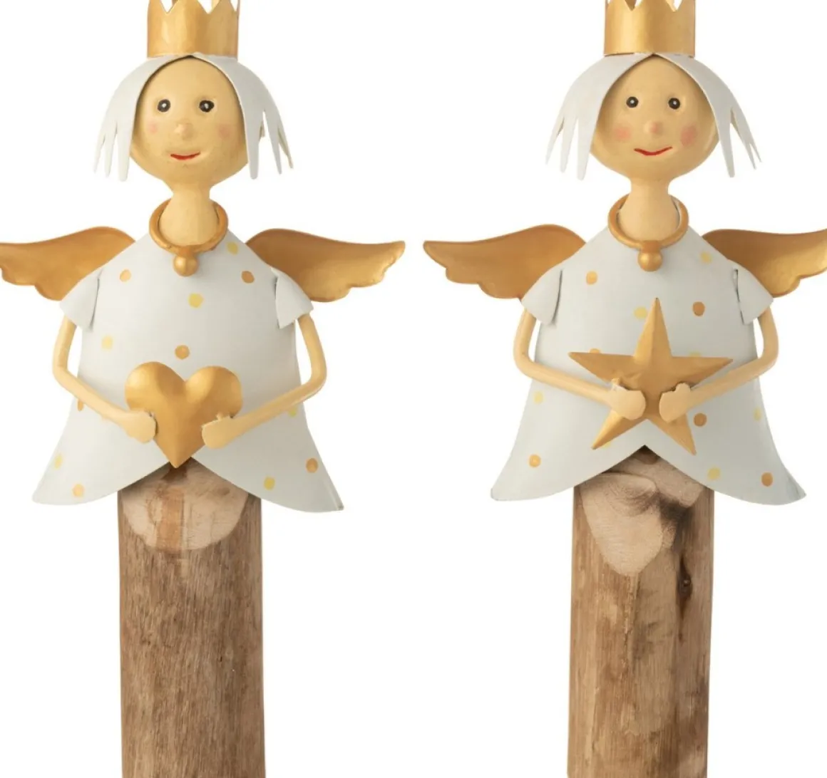 J-Line Engel Ster Hart Op Voet Ijzer/Hout Wit/Goud Assortiment Van 2 Hot
