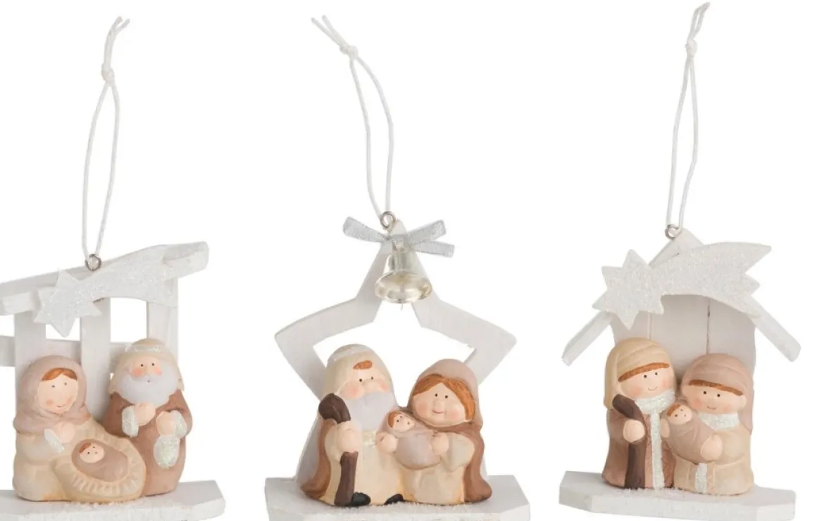 J-Line Hanger Kerststal Hout/Poly Creme Ass3 Sale