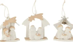 J-Line Hanger Kerststal Hout/Poly Wit/Beige Assortiment Van 3 Flash Sale