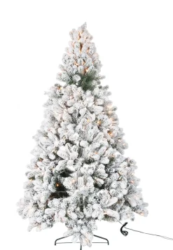 J-Line Echte Kerstbomen^ Kerstboom+Led Lichtjes Besneeuwd Plastiek Groen/Wit