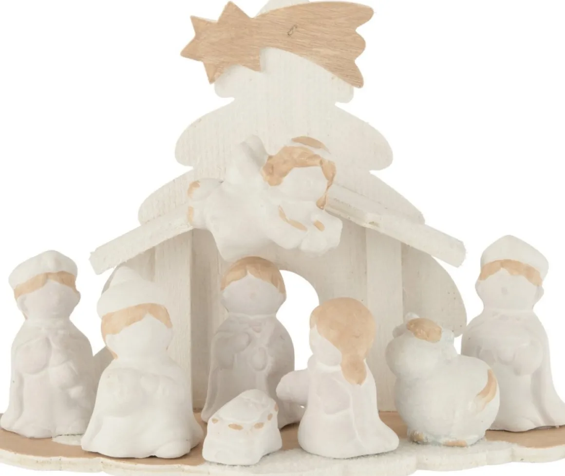 J-Line Kerststal Hout/Poly Wit/Beige Medium Cheap