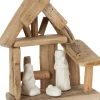 J-Line Kerststal Huis Hout/Keramiek Naturel/Wit Flash Sale
