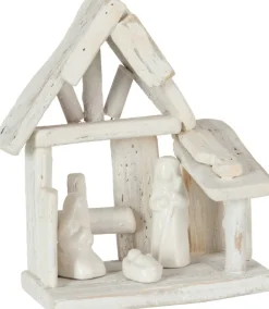 J-Line Kerststal Huis Hout/Keramiek Wit Shop