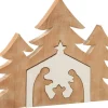 J-Line Kerststal+Kerstbomen Puzzle Mango Hout Wit/White Wash Flash Sale