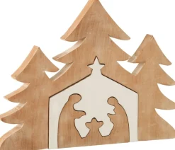 J-Line Kerststal+Kerstbomen Puzzle Mango Hout Wit/White Wash Flash Sale