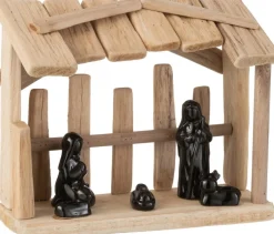 J-Line Kerststal Plat Dak Hout/Keramiek Naturel/Zwart Hot