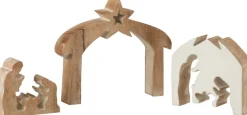 J-Line Kerststal Simple Mango Hout Wit/White Wash Large New