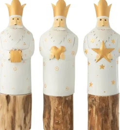 J-Line Koningen 3 Op Voet Ijzer/Hout Wit/Goud Assortiment Van 3 Cheap
