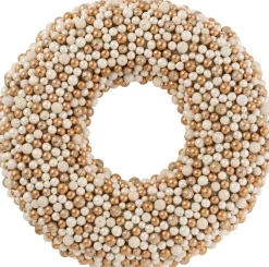 J-Line Krans Mini Kerstballen Ecru/Goud Hot