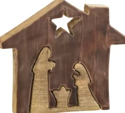 J-Line Kribbe Huis Hout Bruin/Naturel Large Flash Sale
