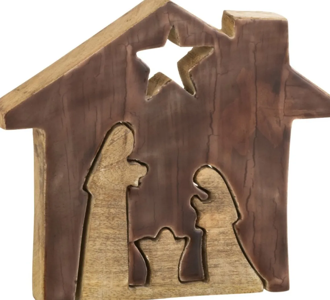 J-Line Kribbe Huis Hout Bruin/Naturel Large Flash Sale