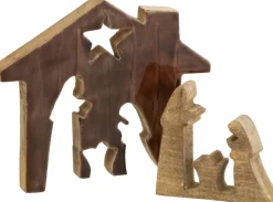 J-Line Kribbe Huis Hout Bruin/Naturel Large Flash Sale