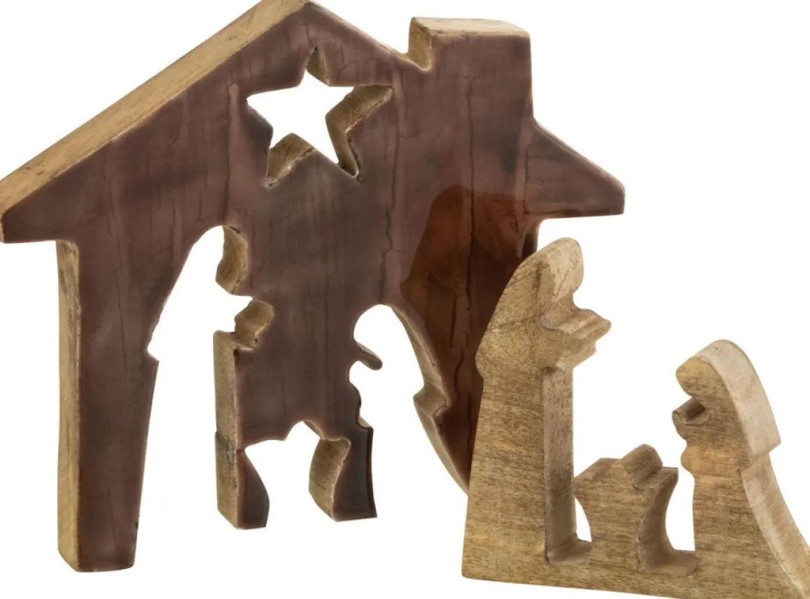 J-Line Kribbe Huis Hout Bruin/Naturel Large Flash Sale