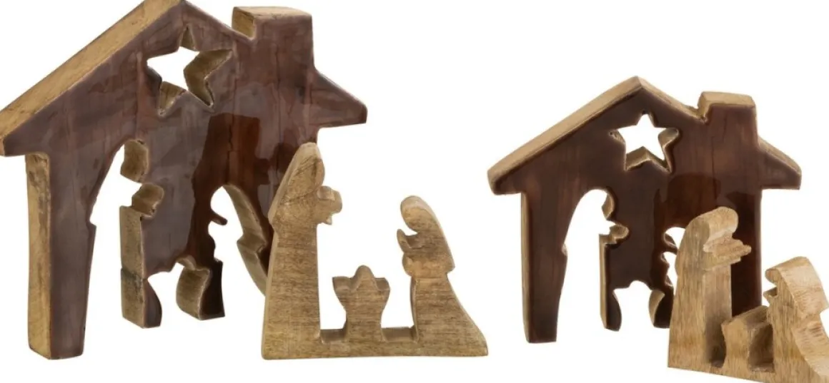J-Line Kribbe Huis Hout Bruin/Naturel Large Flash Sale