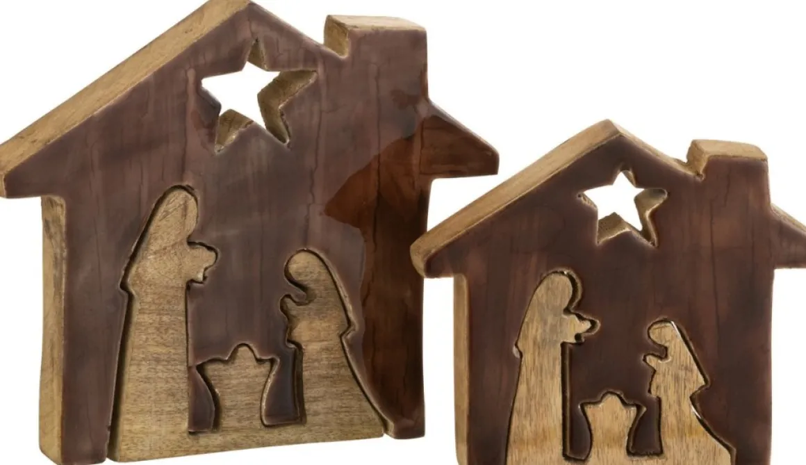J-Line Kribbe Huis Hout Bruin/Naturel Large Flash Sale