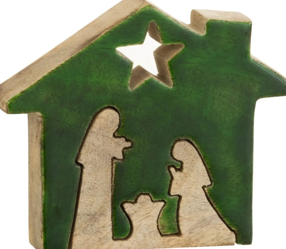 J-Line Kribbe Huis Hout Groen/Naturel Small Flash Sale
