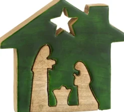 J-Line Kribbe Huis Hout Groen/Naturel Large Clearance