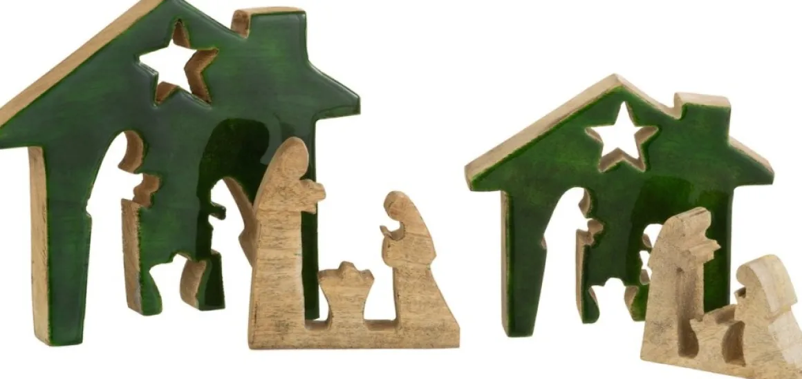 J-Line Kribbe Huis Hout Groen/Naturel Large Clearance