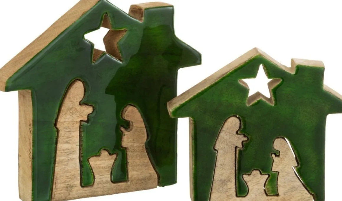 J-Line Kribbe Huis Hout Groen/Naturel Large Clearance
