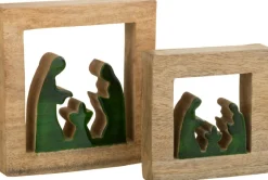 J-Line Kribbe Vierkant Hout Groen/Naturel Large Cheap