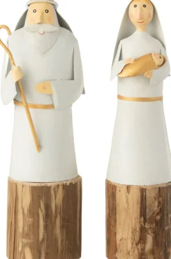 J-Line Maria En Jozef Op Voet Ijzer/Hout Wit/Goud Assortiment Van 2 Flash Sale