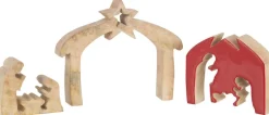 J-Line Puzzel Kerststal Mango Hout Rood S Flash Sale