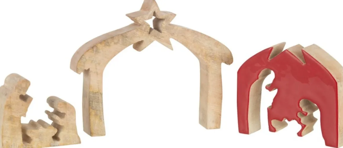 J-Line Puzzel Kerststal Mango Hout Rood S Flash Sale