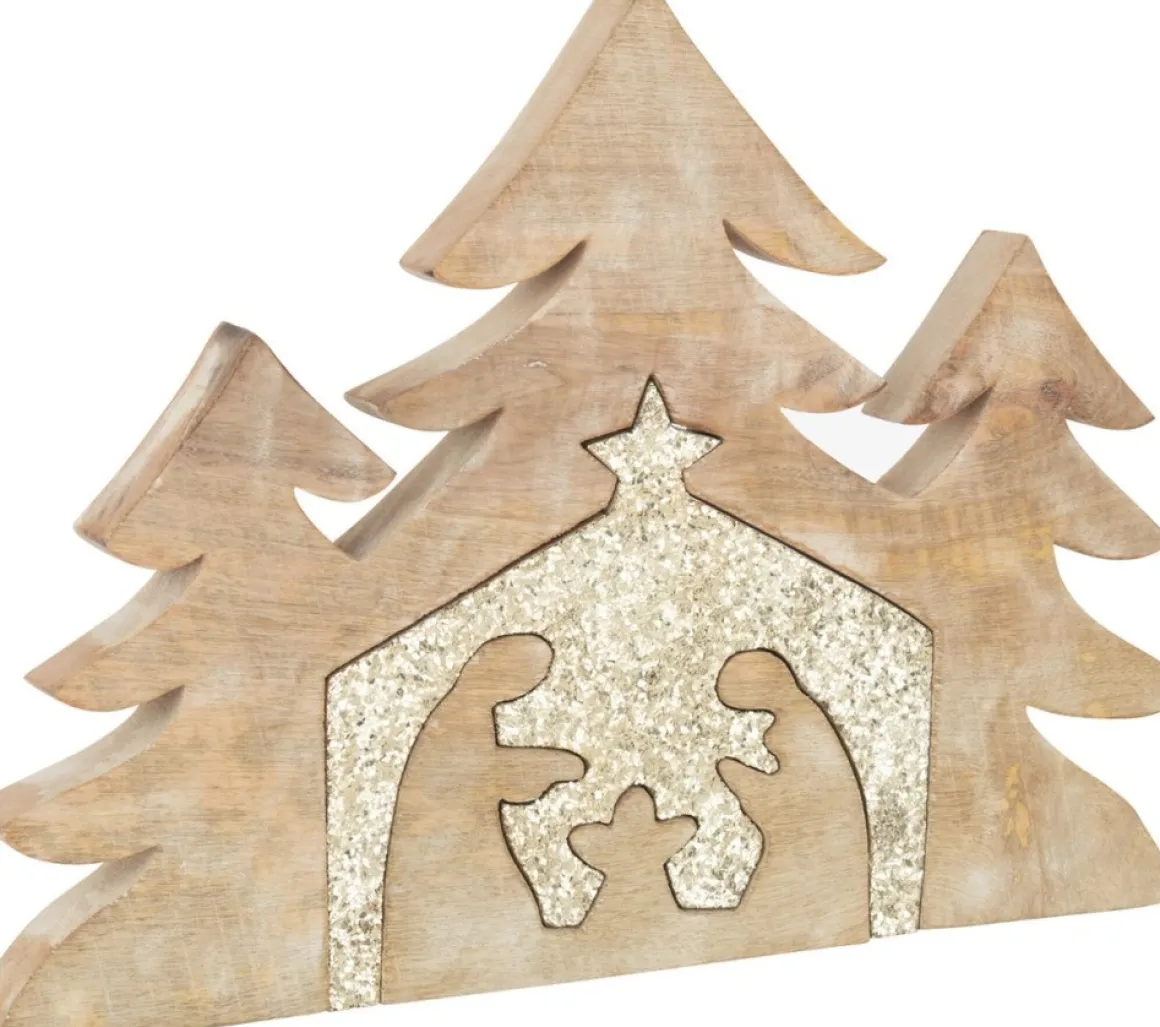 J-Line Puzzel Kerststal Mango Hout Glitter L Discount