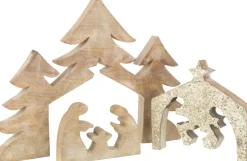 J-Line Puzzel Kerststal Mango Hout Glitter L Discount