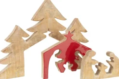 J-Line Puzzel Kerststal Mango Hout Rood L Best