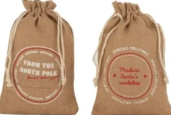 J-Line Zak Kerst Engels Jute Naturel Small Assortiment Van 2 Hot
