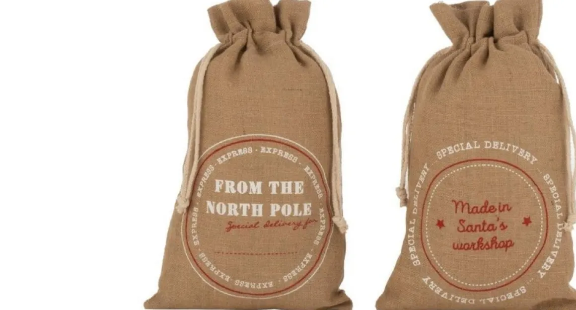 J-Line Zak Kerst Engels Jute Naturel Medium Assortiment Van 2 Cheap
