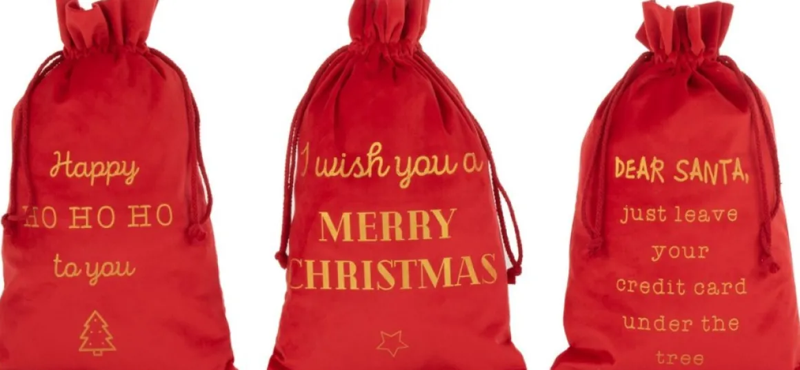 J-Line Zak Kerst Engels Velvet Medium Assortiment Van 3 Best