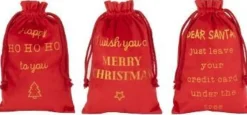 J-Line Zak Kerst Engels Velvet Rood Small Assortiment Van 3 Outlet