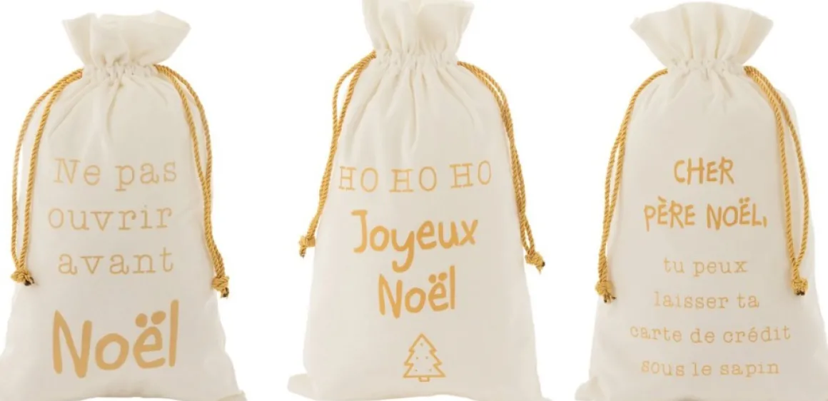 J-Line Zak Kerst Frans Velvet /Goud Medium Assortiment Van 3 Flash Sale